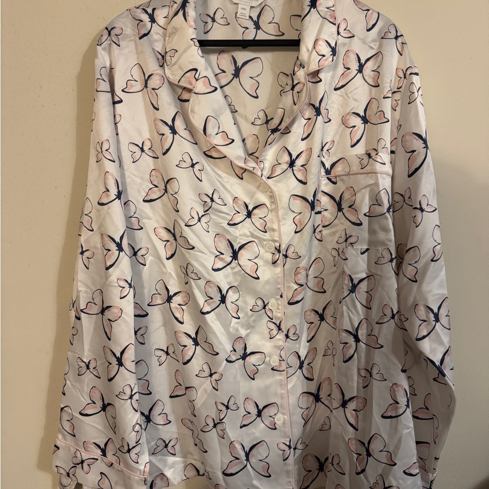 Charter Club Butterfly Print Satin Blouse + shorts PJ set